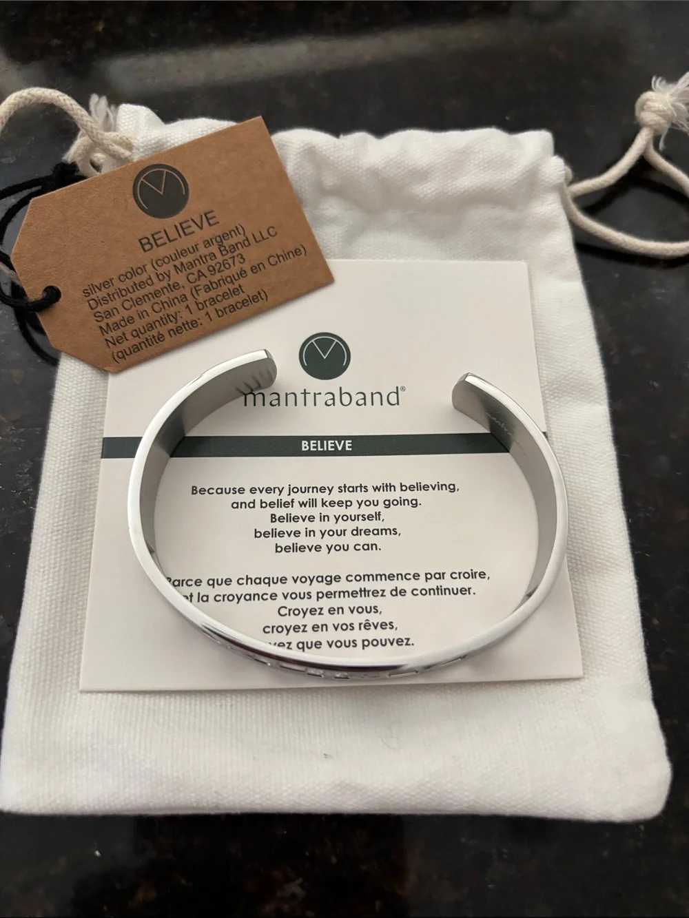 MantraBand Silver 'BELIEVE' Cutout Cuff Bracelet